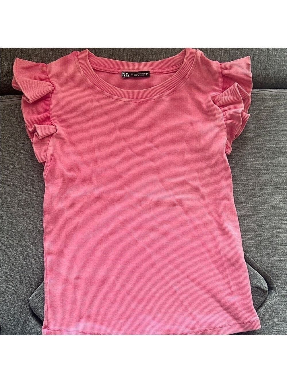 Zara TRF Pink Washed Effect Ruffled Top Medium - Picture 3 of 6